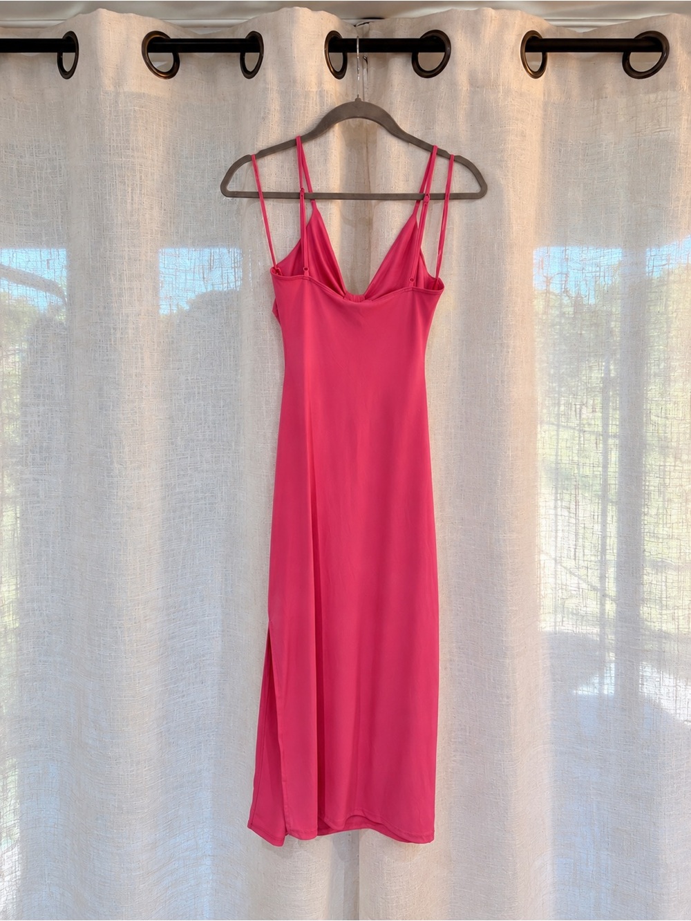 Ambiance Hot Pink Cutout Slip Dress with Front Knot - Picture 2 of 5